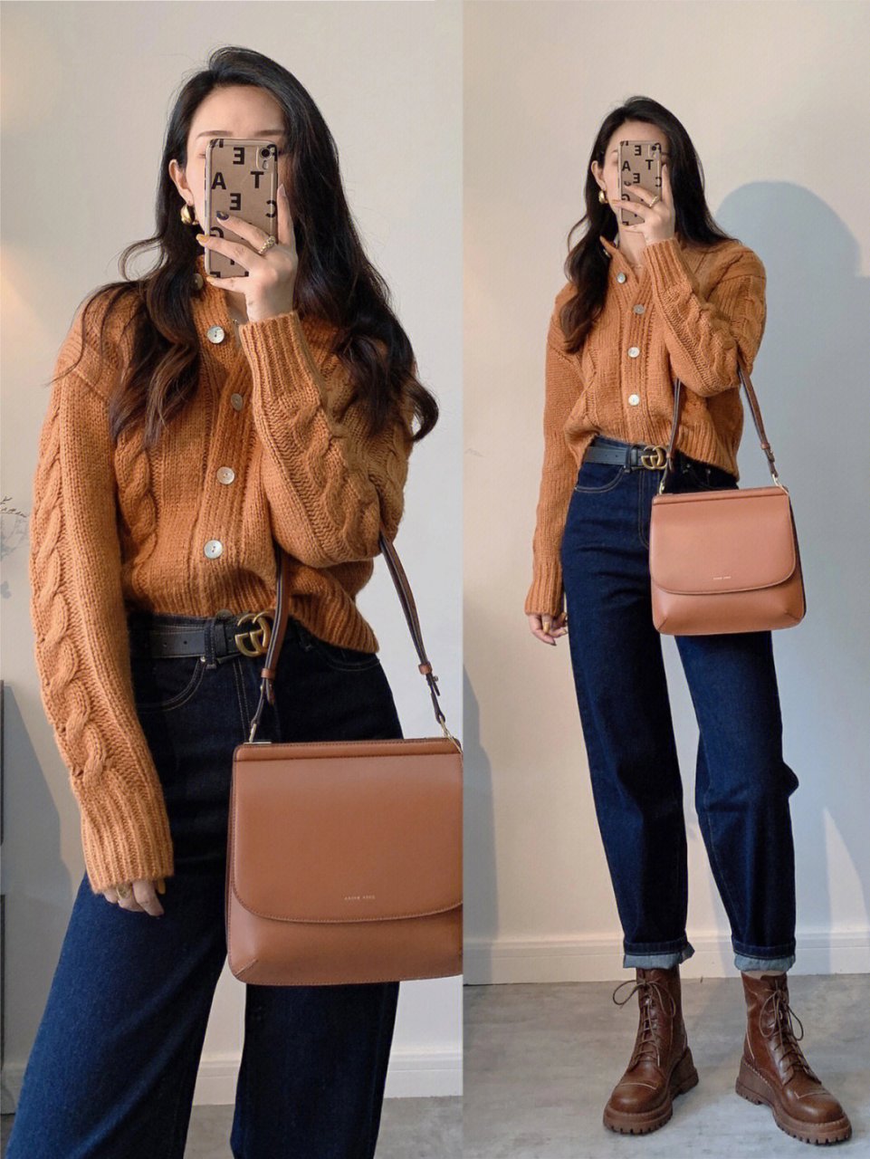 ootd|秋天的温暖 焦糖色毛衣搭配 秋天超爱开衫毛衣,可以敞开当外套穿