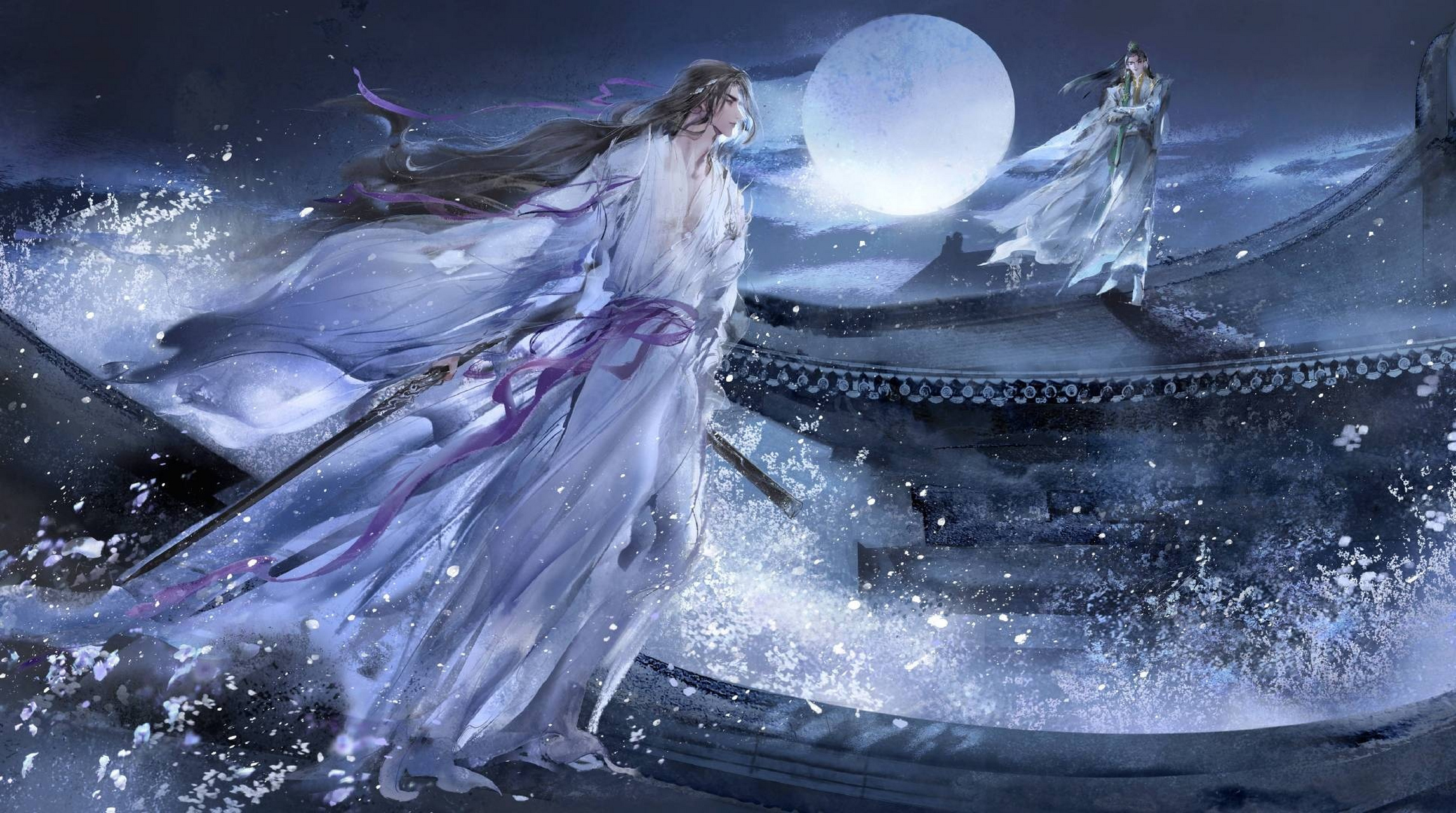 画师长阳绘制的一组古风人物场景绘画作品,色彩绚丽,人物刻画细致生动