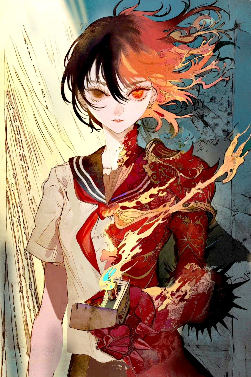 日本插画师 mon动漫人物绘画作品欣赏,角色服饰华丽,辅以暗色背景突出