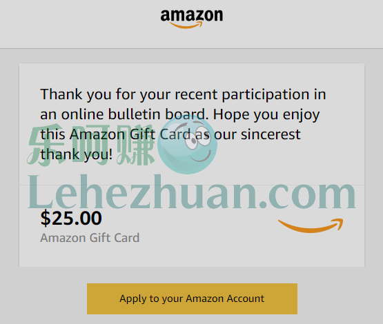 VC类国外调查社区4收500刀Amazon gift card