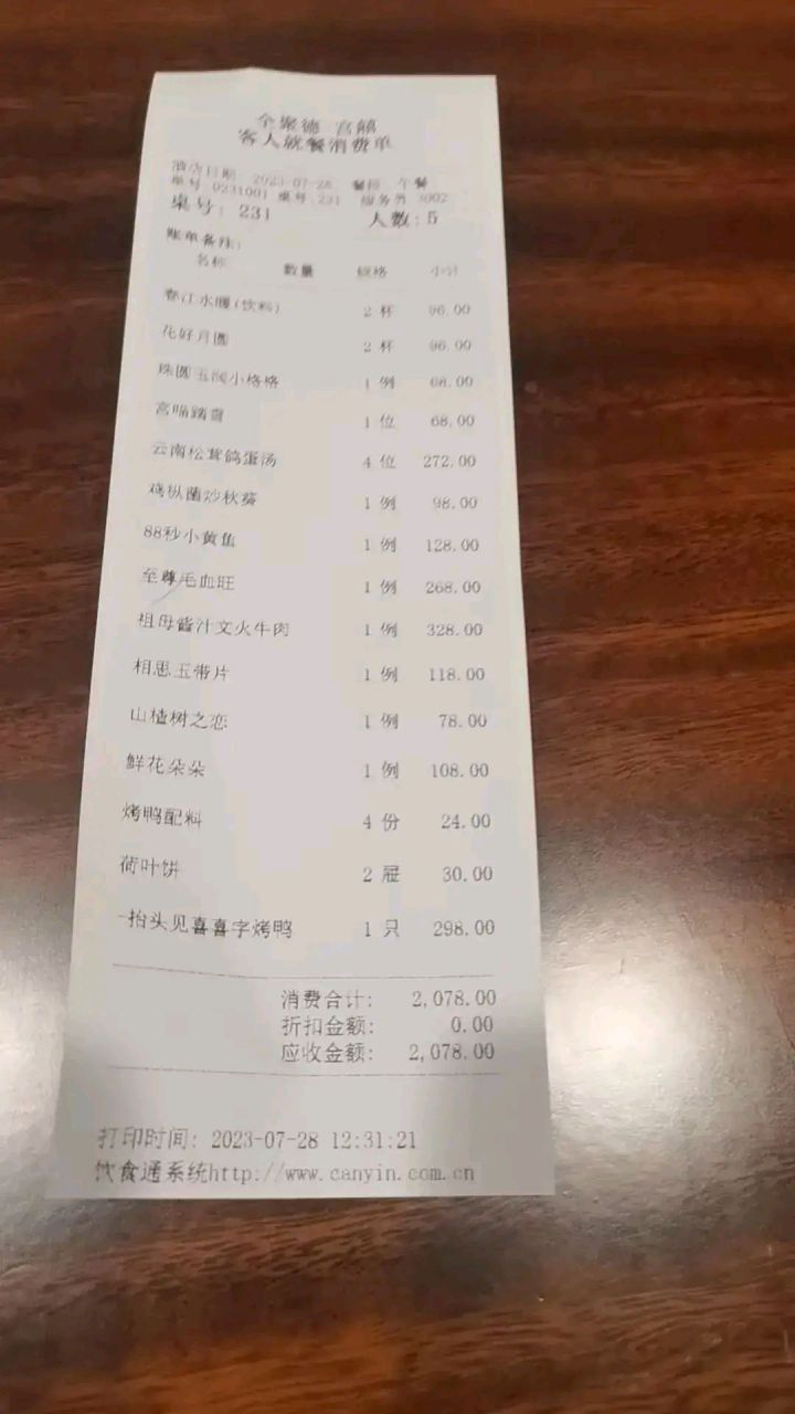 带家人在王府井全聚德吃饭,花了2194没吃饱,点之前觉得吃不完,上菜后