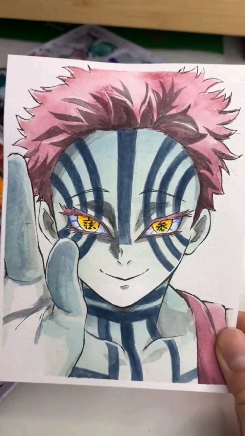 手绘鬼灭之刃猗窝座画作者lainah