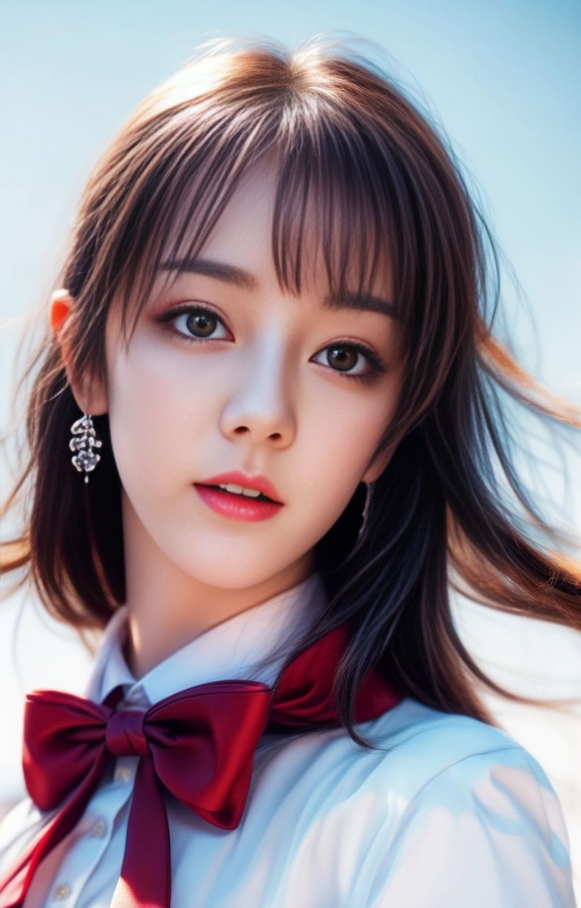 白色校服的少女 像迪丽热巴|||#midjourney[话题]# #ai绘画[话题]