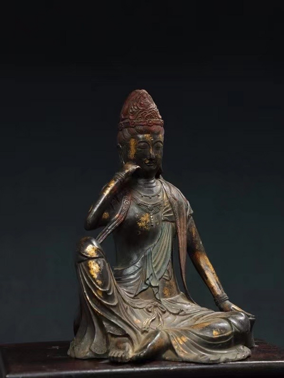 居家供奉宗教佛像   铜 拓金 【自在观音】 造像 尺寸:高33厘米  宽24