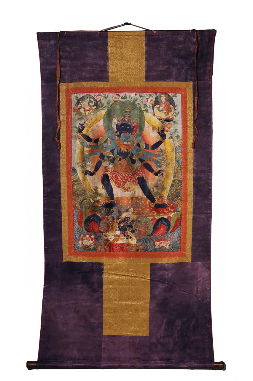 清代,花线绣胜乐金刚唐卡	 长149厘米,宽65厘米