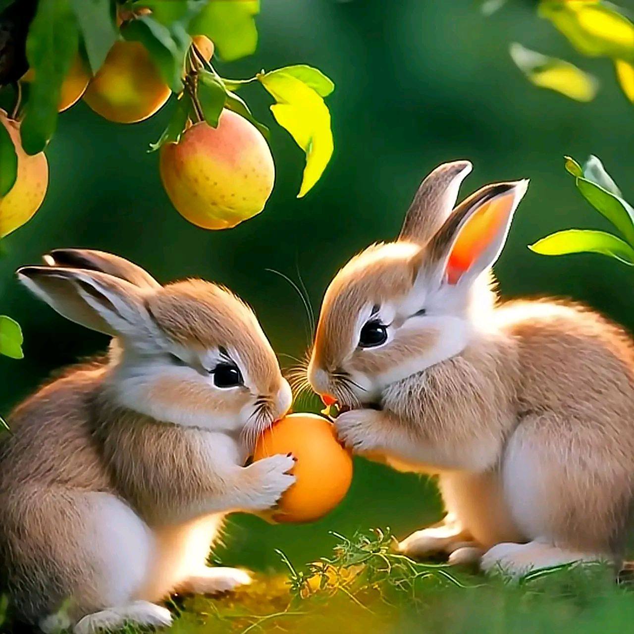 玩转兔年,吃水果的小兔子