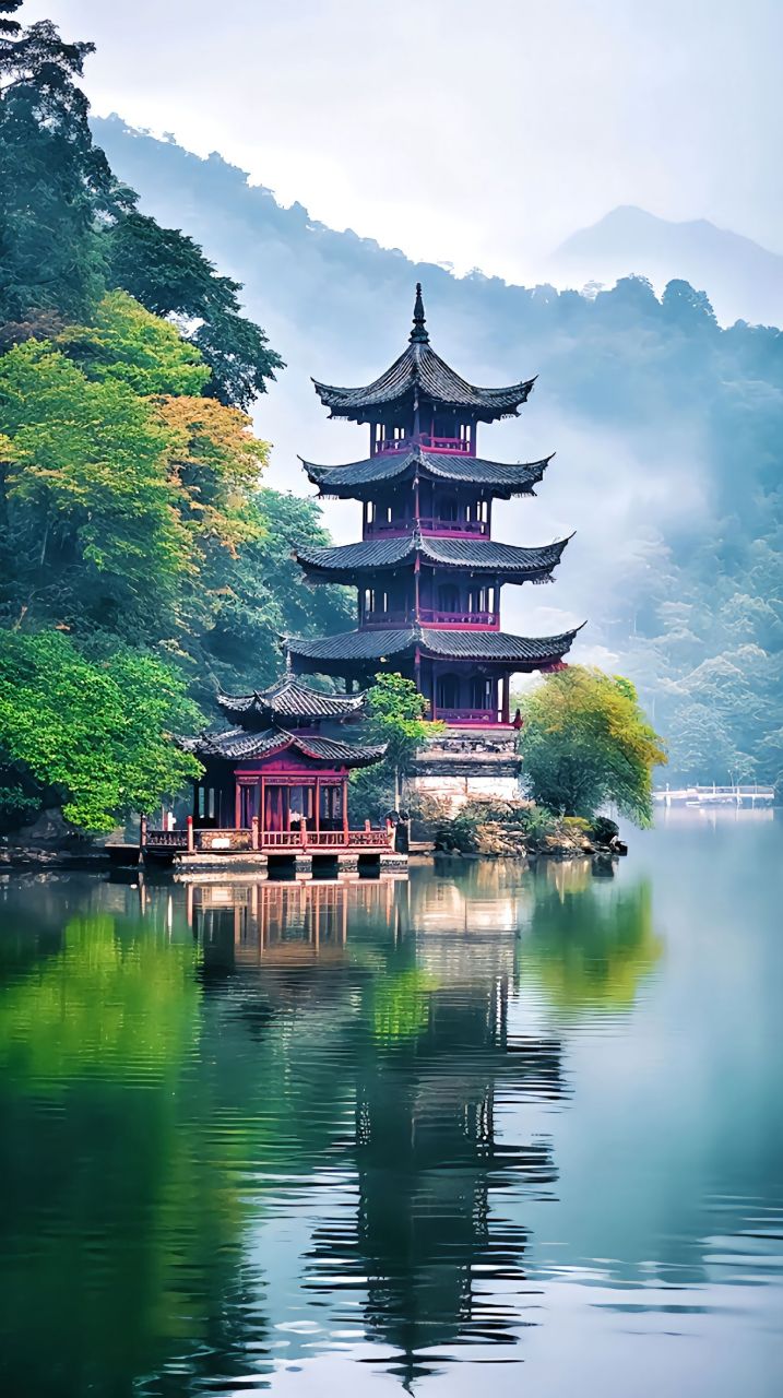 青城山云雾缥缈,犹如仙境一般,给人一种宁静和神秘的感觉