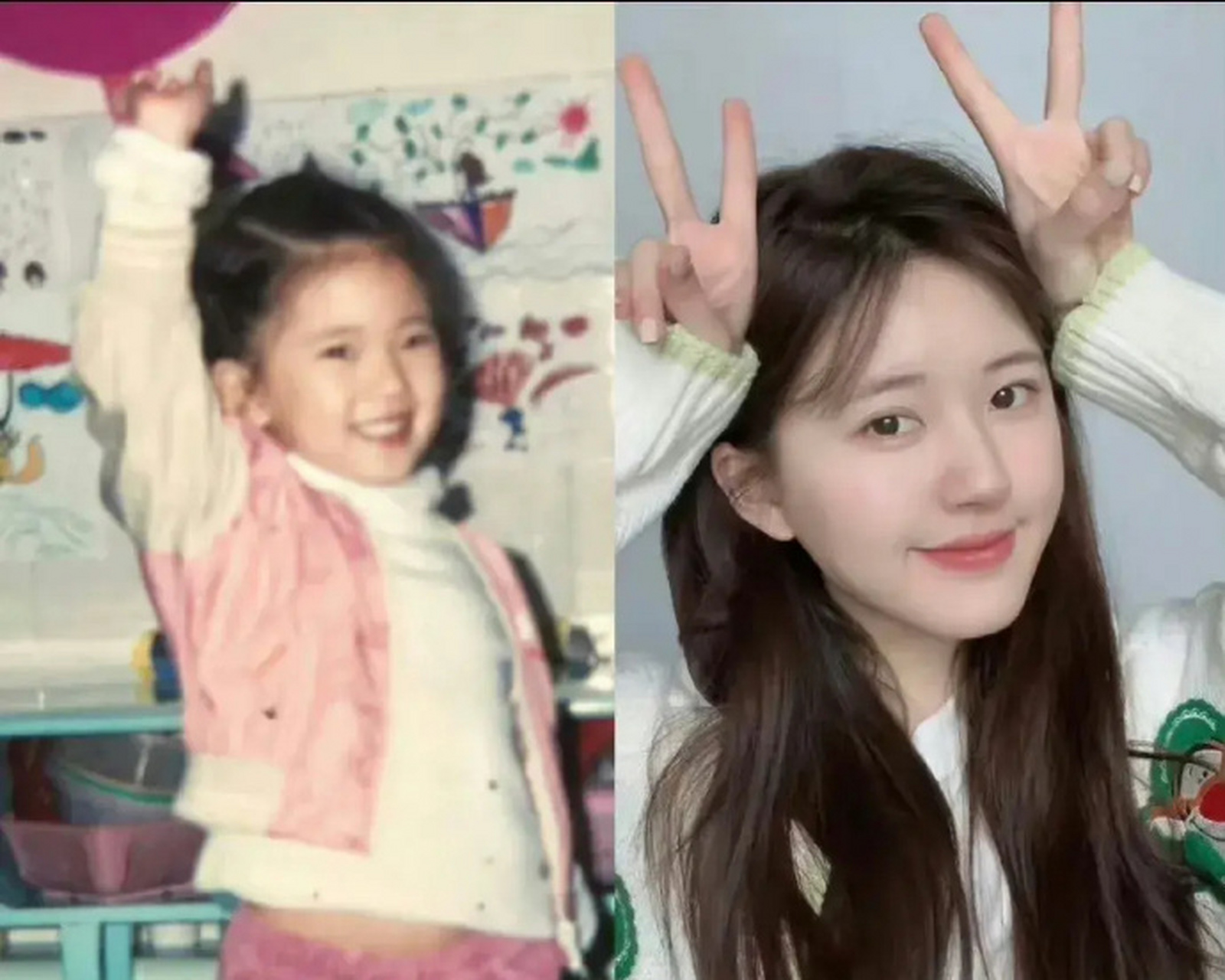 赵露思和虞书欣的童年照,看得出来从小就是甜妹