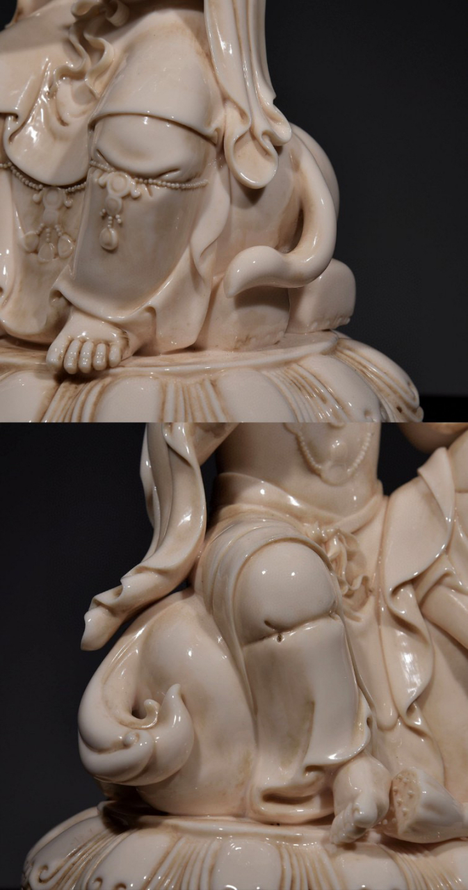 清    何朝宗款德化白瓷猪油白普贤文殊菩萨坐像 尺寸:高33.