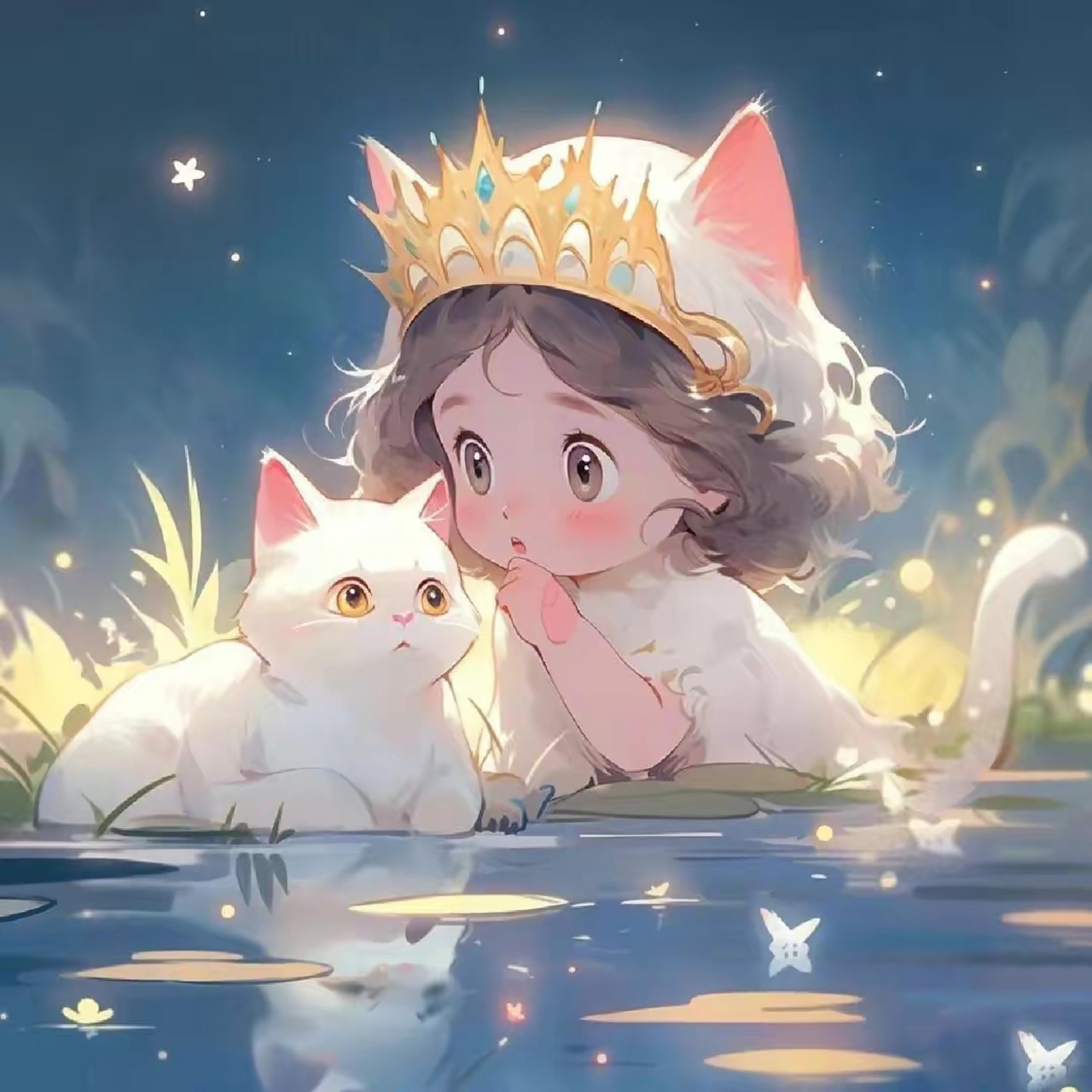 可爱治愈头像:小公主和猫咪,陪伴是最长情的好白#乐享周末分享吧