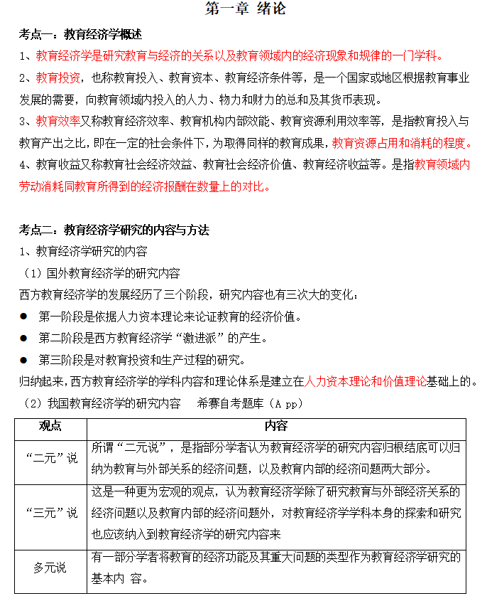 2023年自考00451教育经济学备考资料
