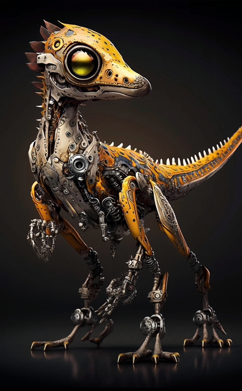 ai机械恐龙由:来自nft绘画鲲鹏,由ai人工智能采用了机械零件制成的