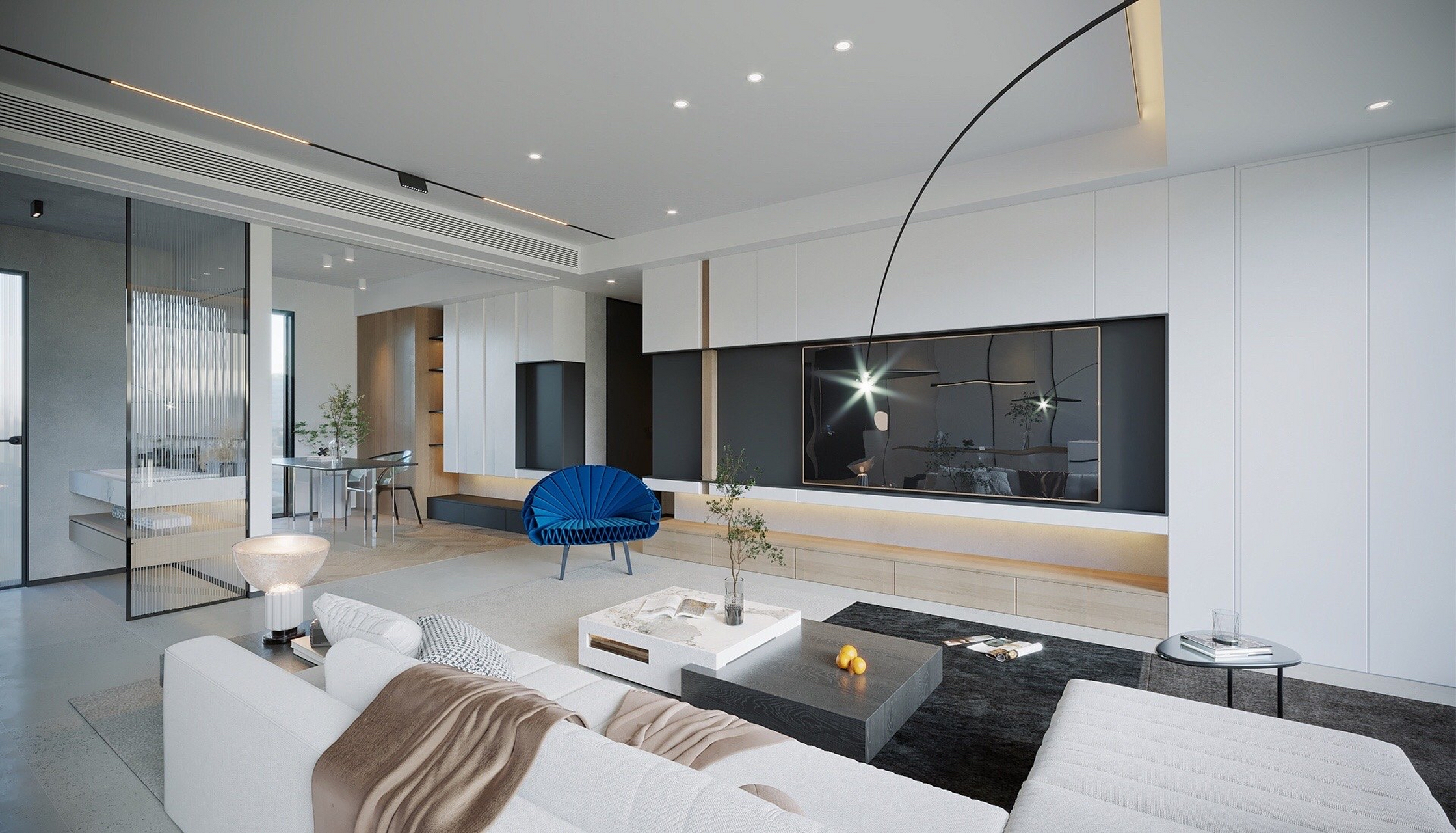 无主灯现代简约风客餐厅设计效果分享.#家居装修# #我在百度有个家