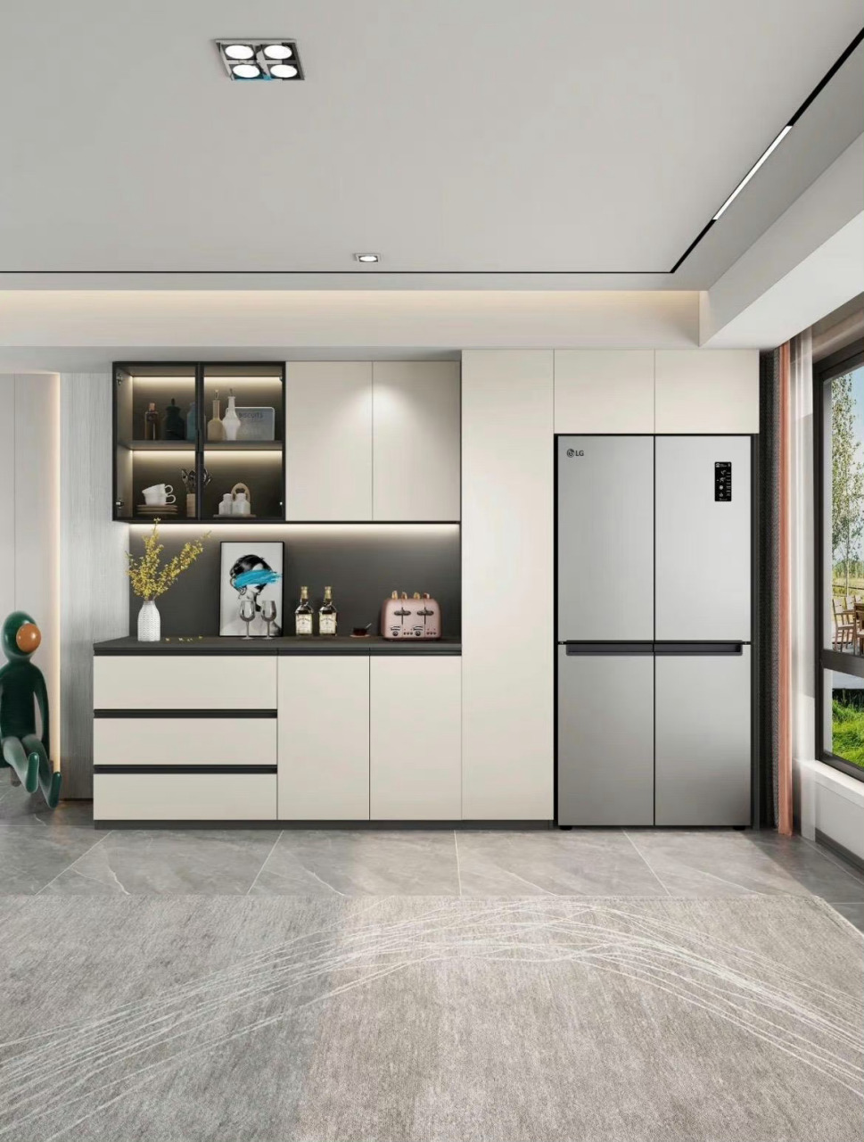 冰箱放不进厨房的看过来,试试这种餐边柜嵌入冰箱的设计