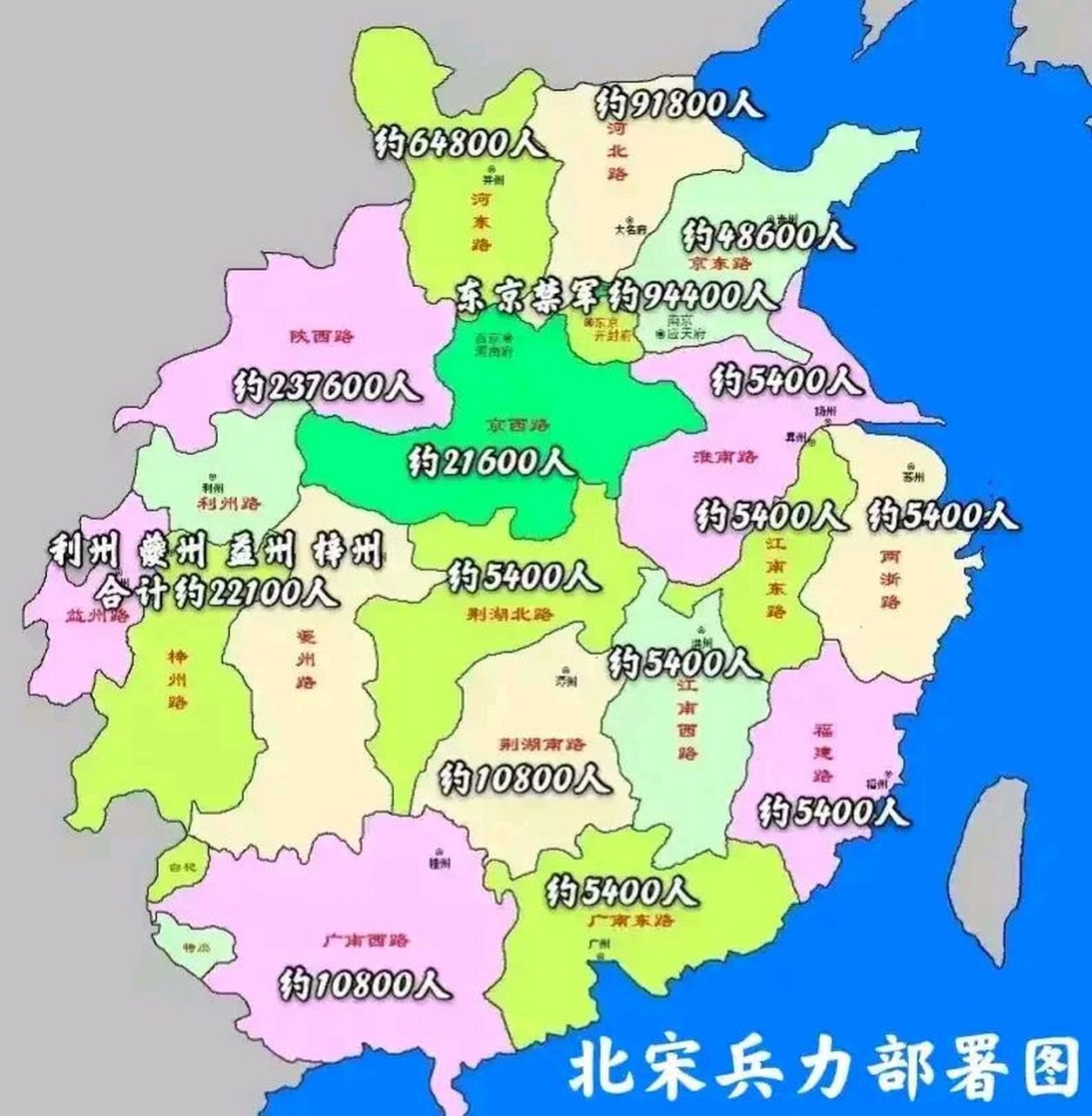 北宋兵力部署图: 北宋军队不是野战军.打仗时是军队,不打仗是农民.