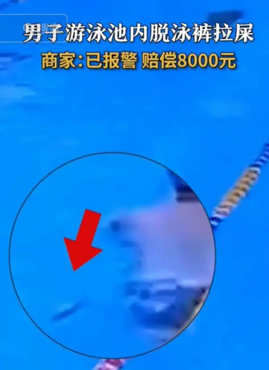 监控显示,一男子在游泳时边脱裤边拉屎,工作人员在泳池发现大便后