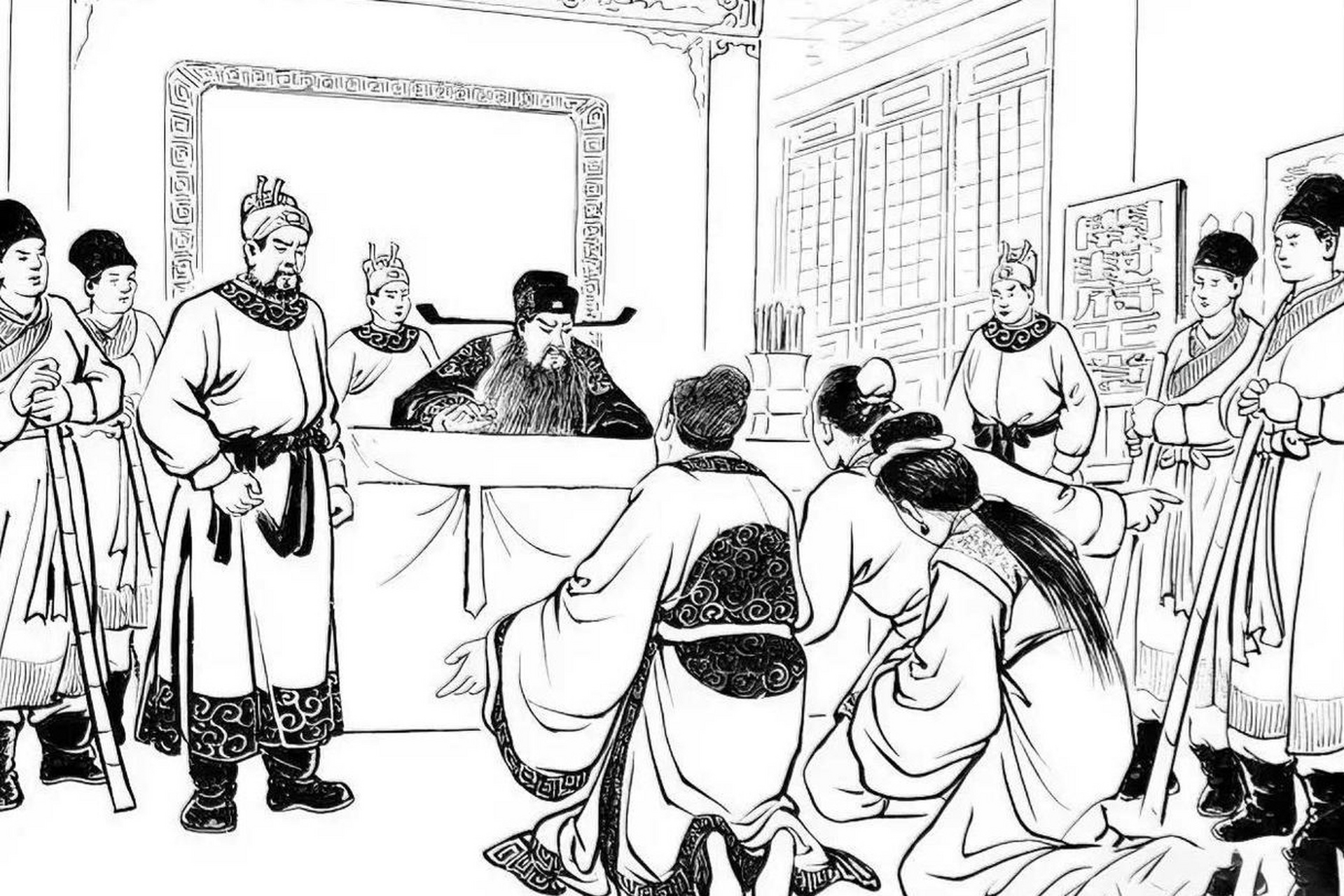 中国古代县官断案:判牛断鹅  两农家养水牛,有一次,牛角斗起来,一牛触