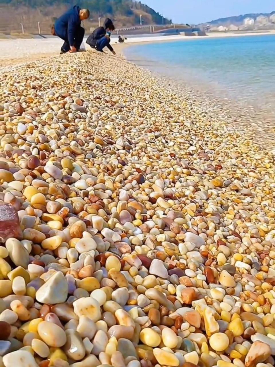 海边的小石头真漂亮啊.捡些带回家