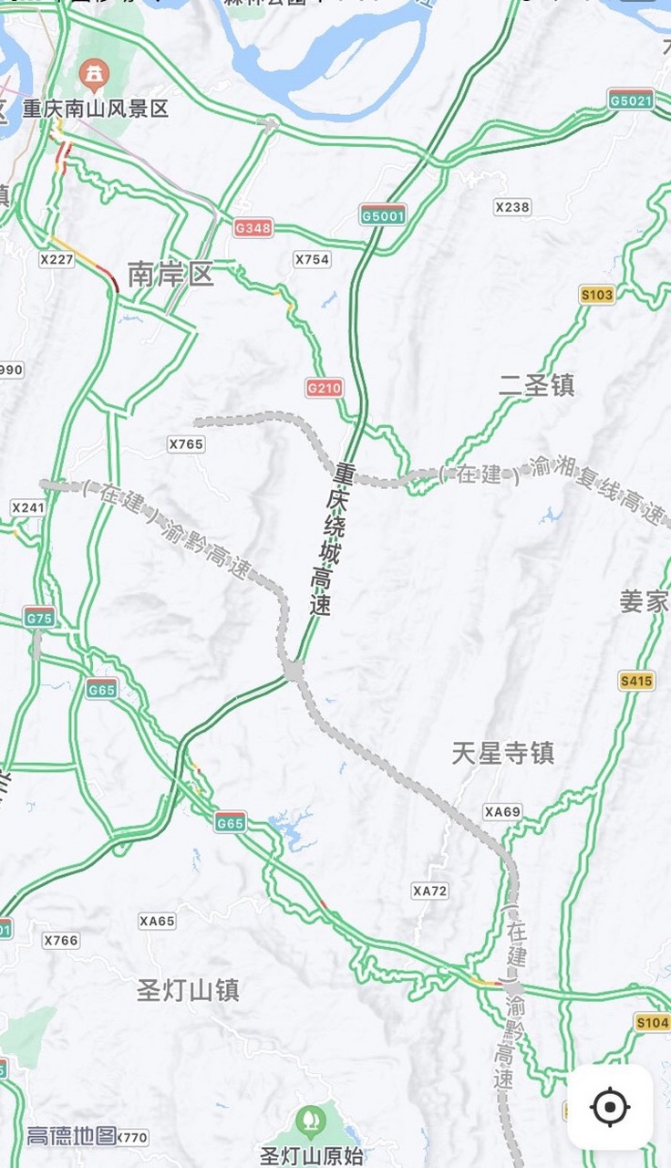 近日,某地图更新了渝湘高速复线和渝黔高速复线在中心城区的走向图