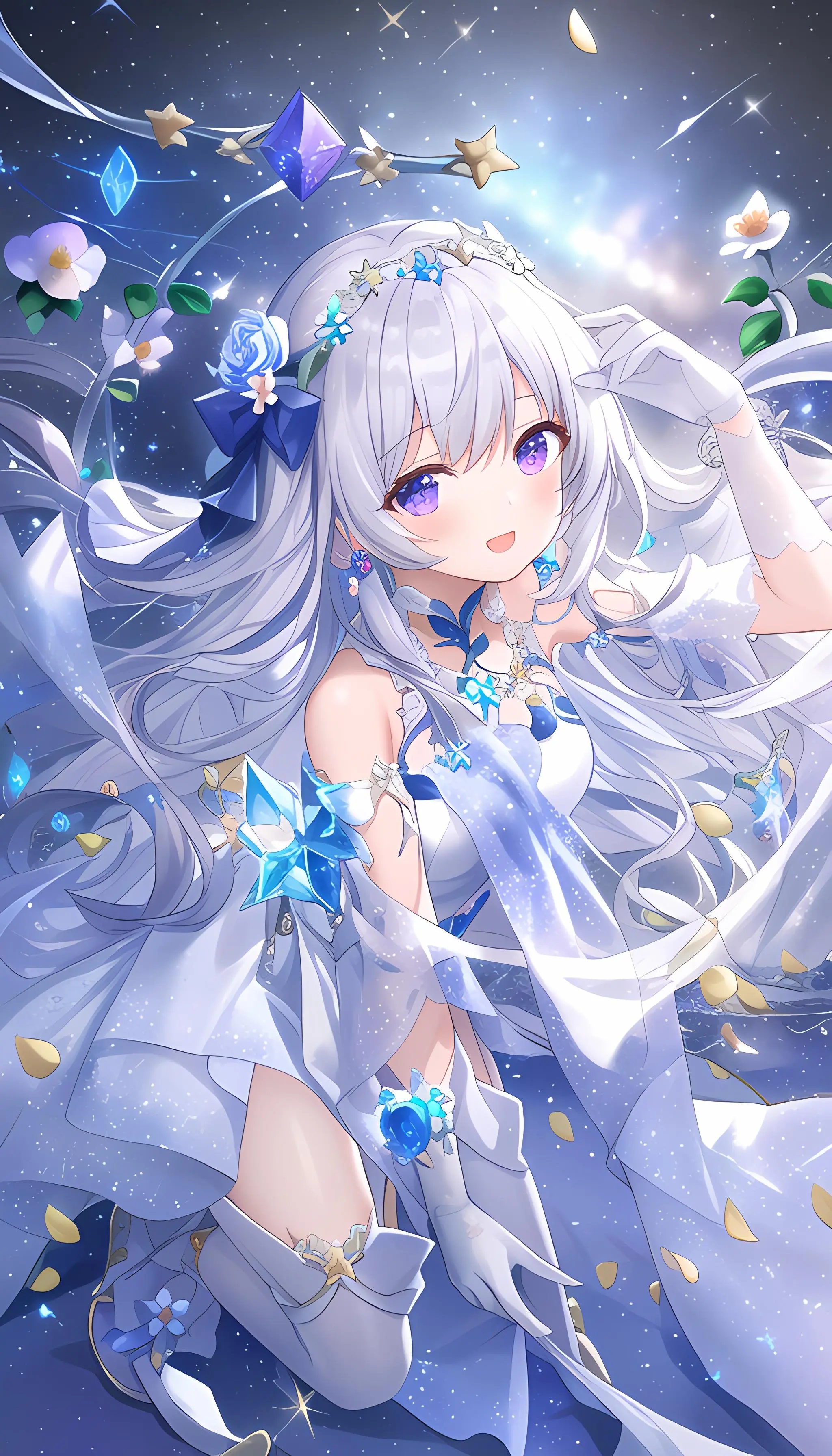 星空下花海里的少女