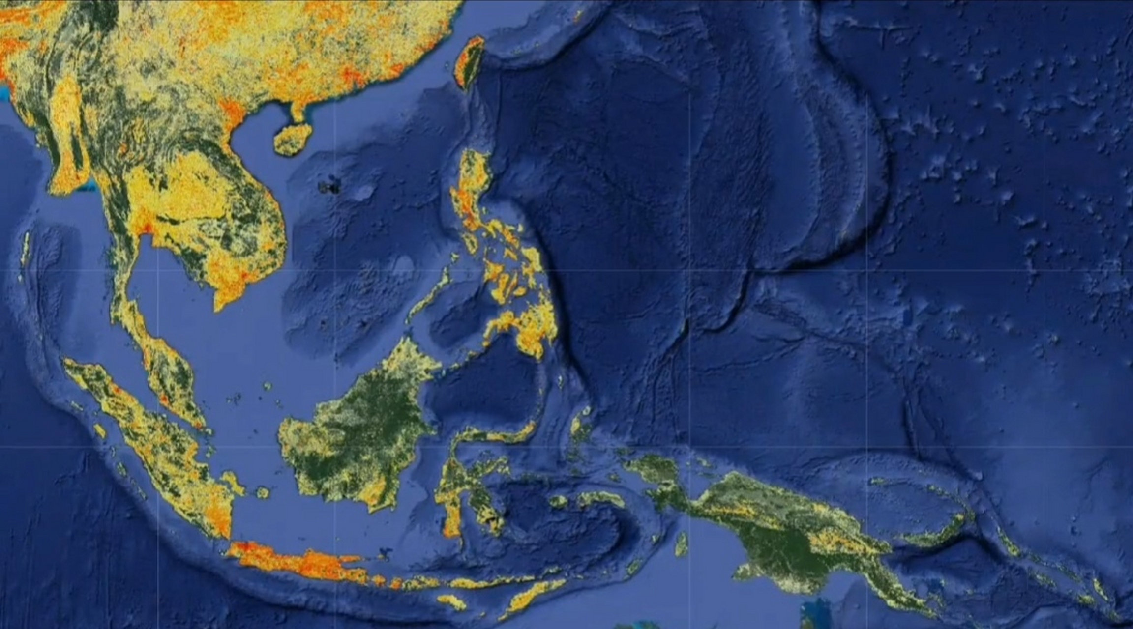 东南亚人口密度图  其中的爪哇岛,人口超过1.