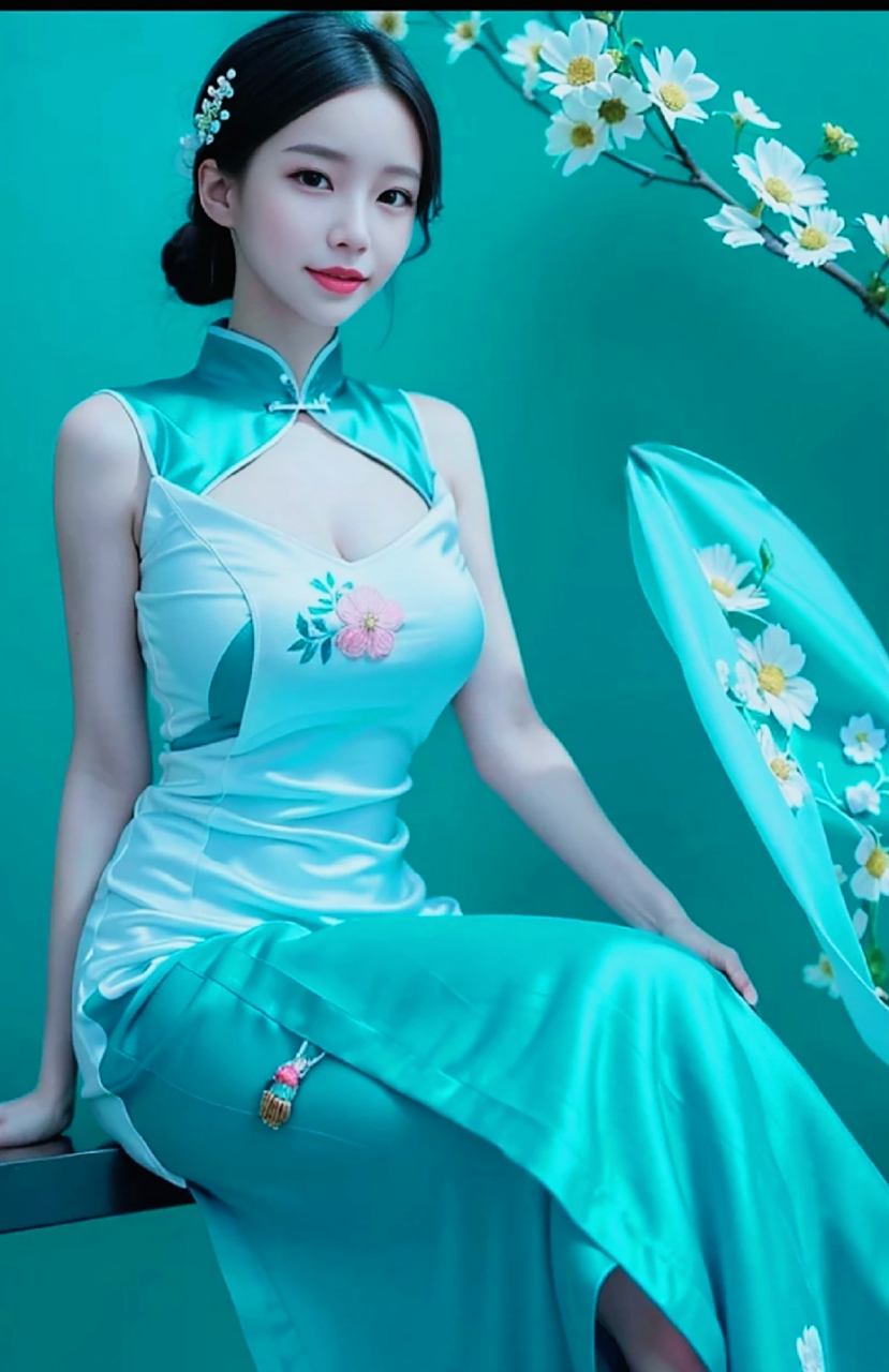 江南悠悠娇玲珑,小伞幽幽迎风 旗袍裙摆微微翘,罗沙依依飘摇 亭亭玉立