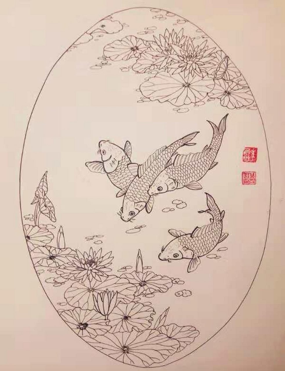 鲤鱼怎么画白描图片