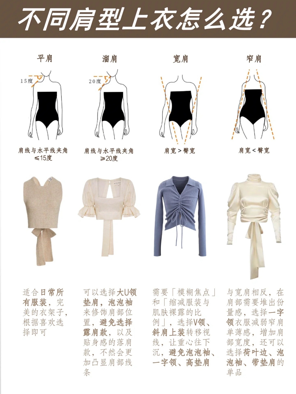 溜肩,平肩,宽肩,窄肩怎么挑选上衣?