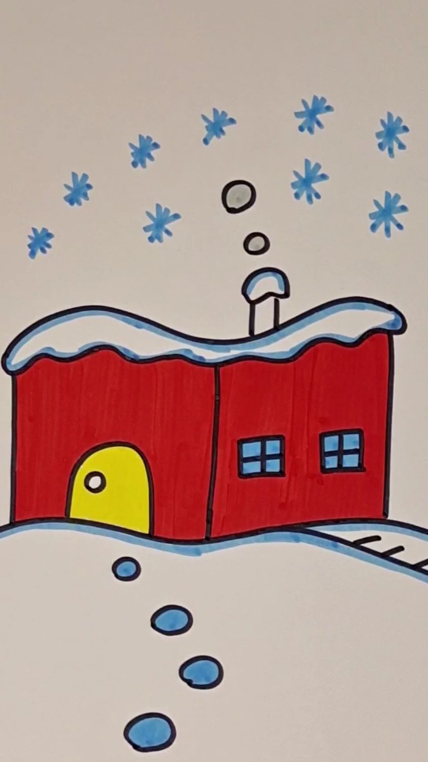 有雪的房子简笔画图片