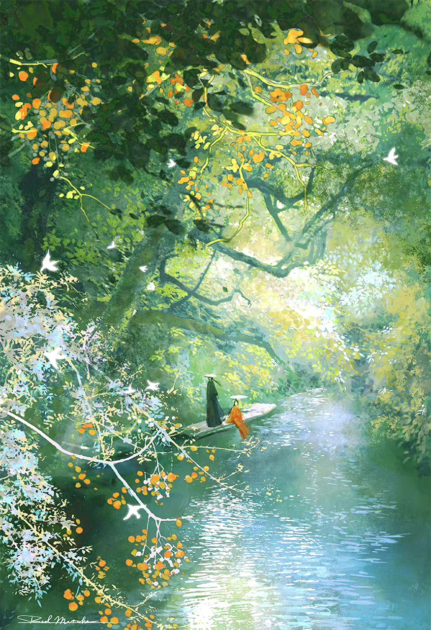一组超唯美的古风意境插画,by redmatcha.