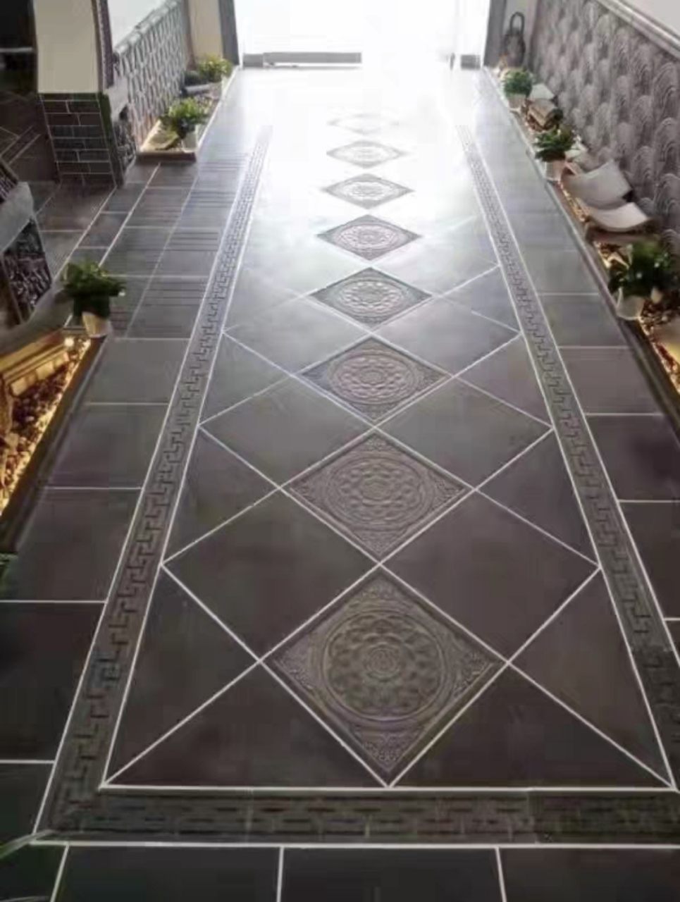 古建青砖地砖,唐莲地砖,花纹铺地青砖,防滑复古花型方砖仿古地面小