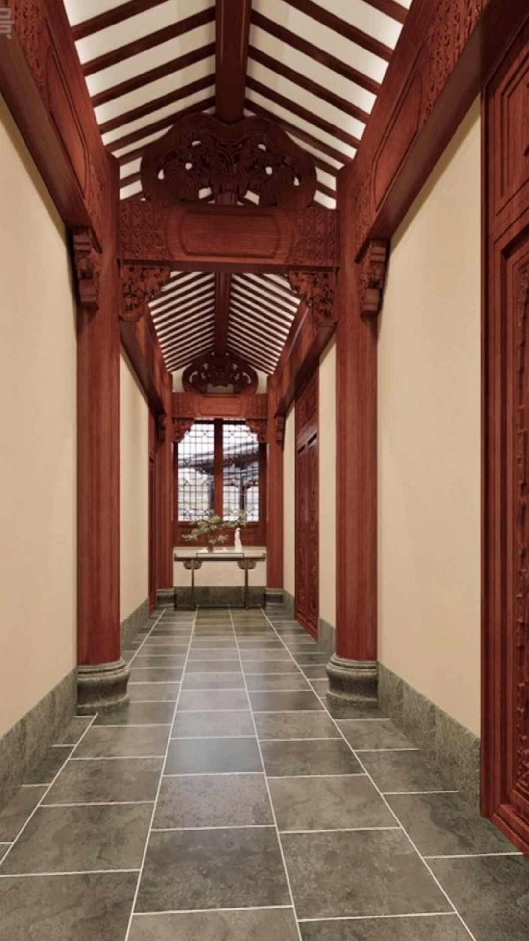 中式四合院原木整装走廊古建风格-度小视