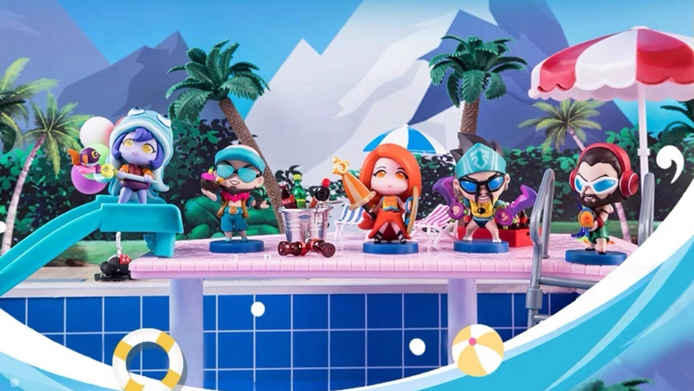 英雄联盟泳池派对迷你手办盲僧男枪德莱文鳄鱼摆件公仔玩具摆件!