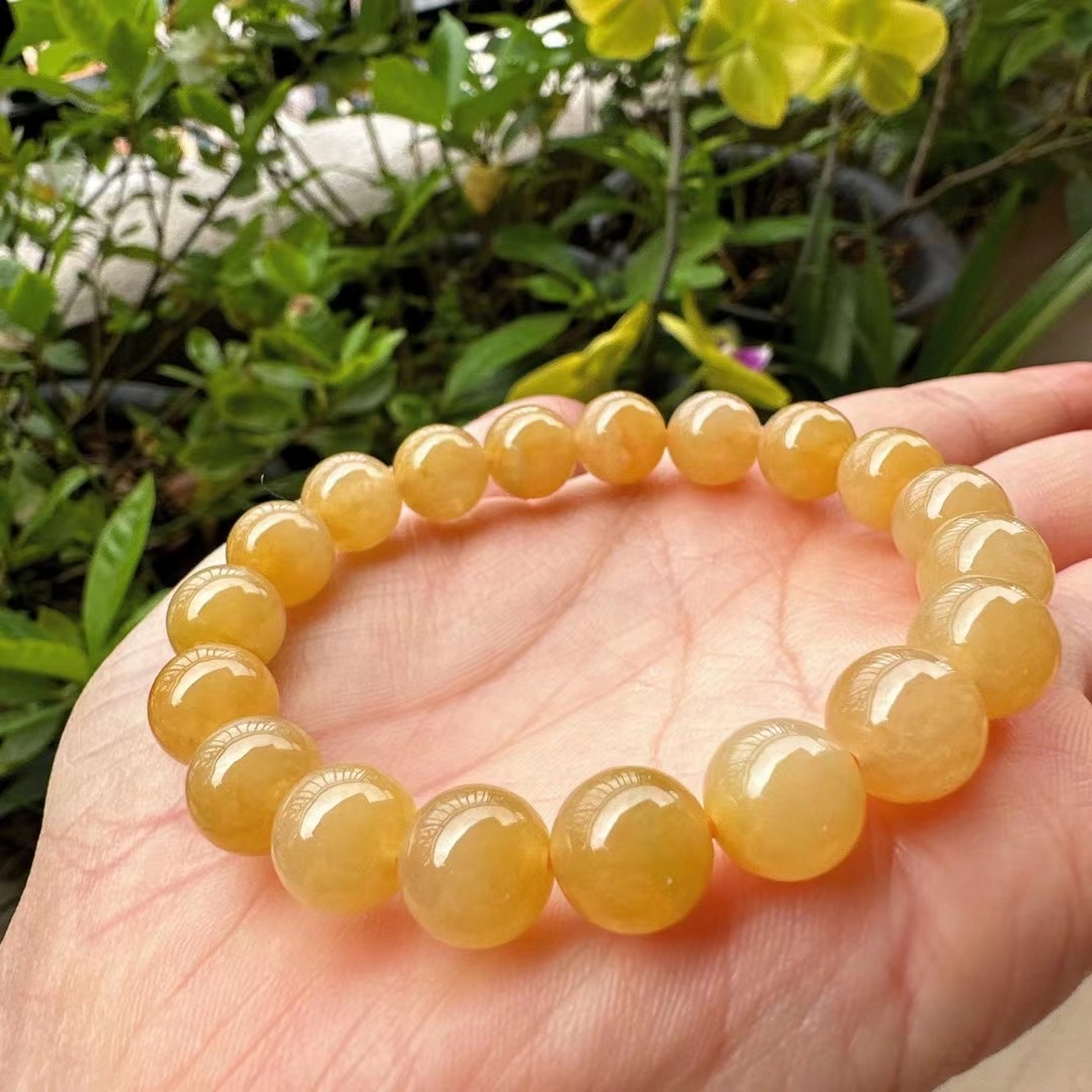 鸡油黄翡手串,10mm.