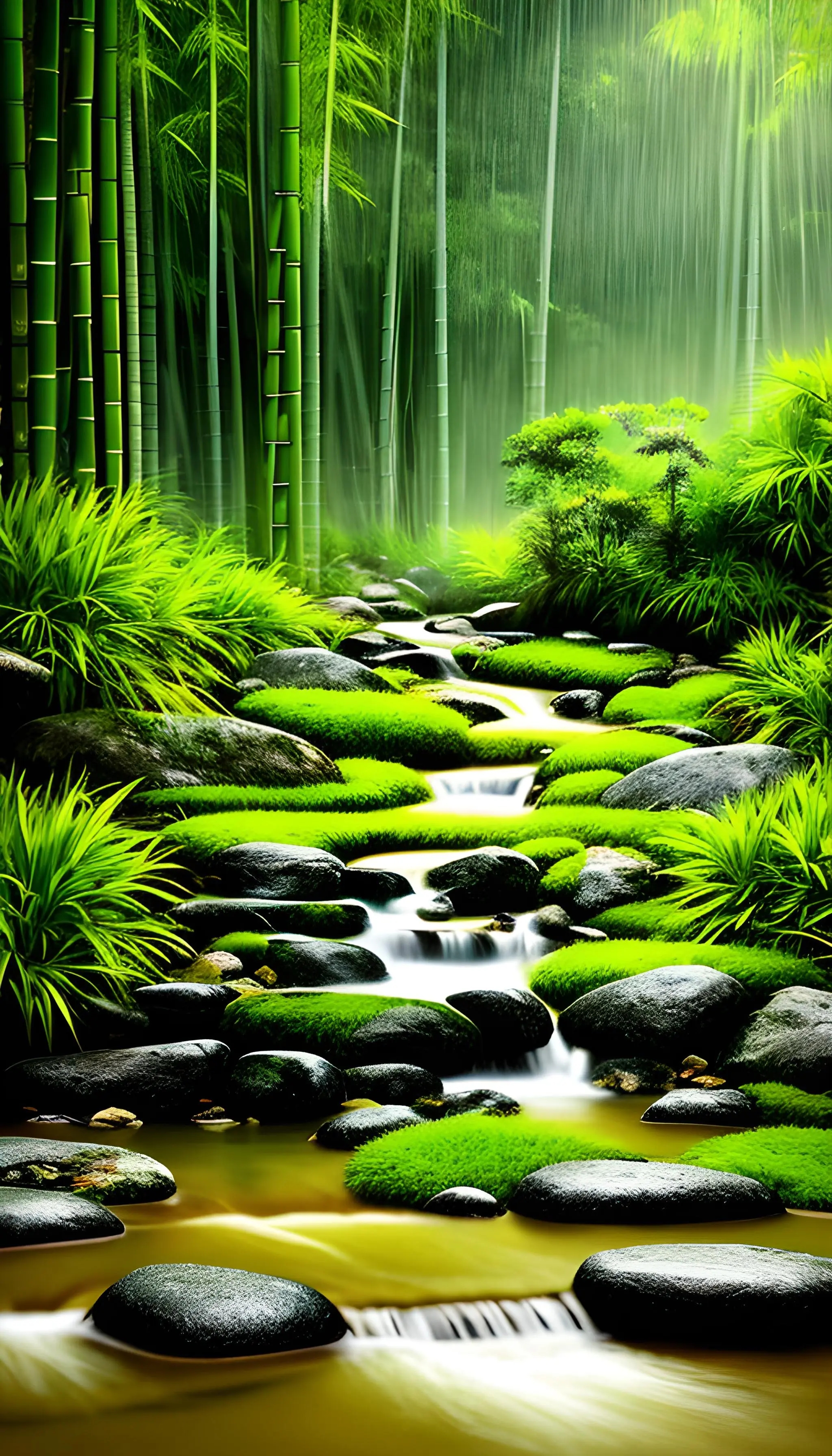 美图:雨后竹林翠,清泉石上流