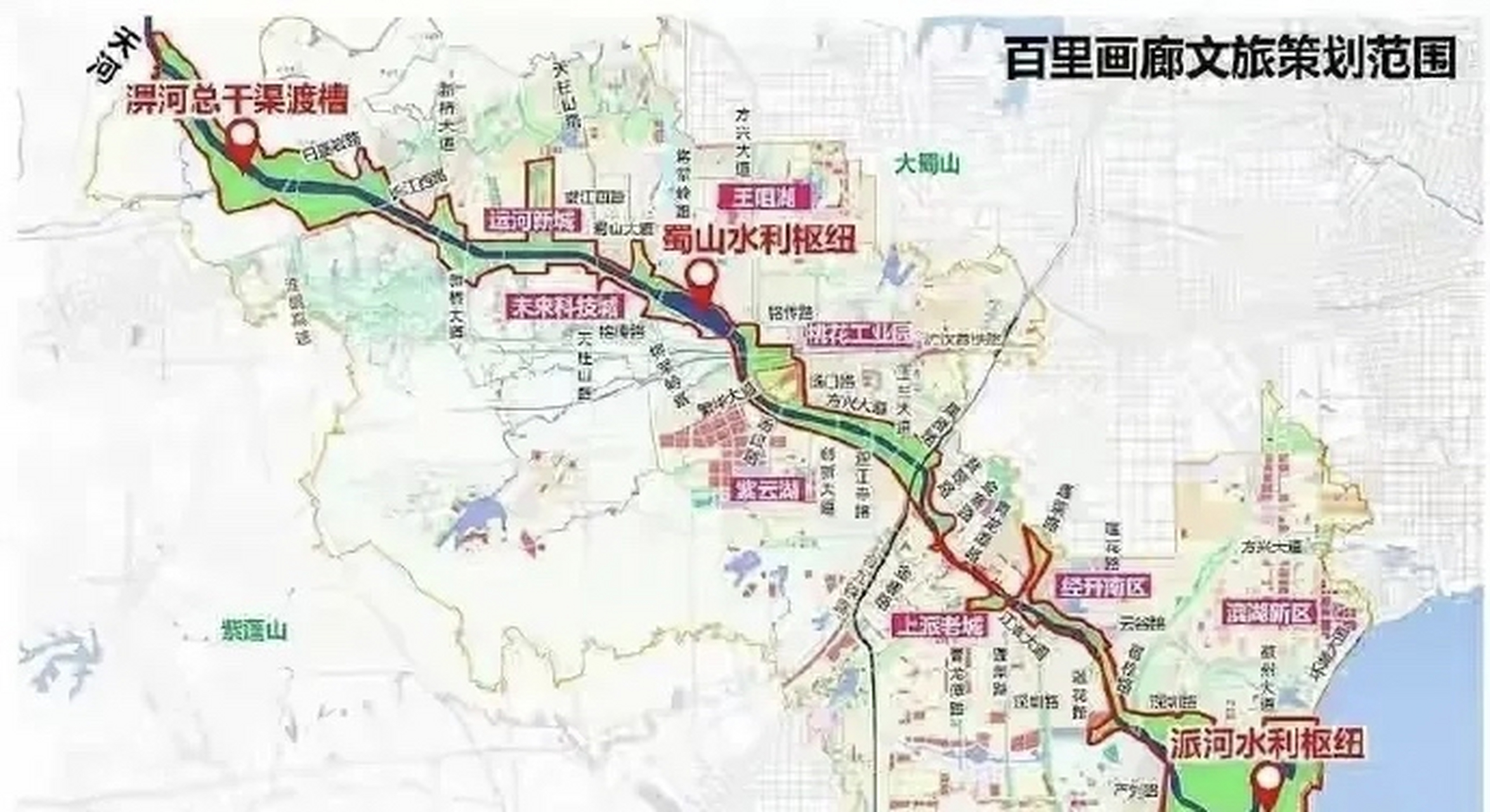 沿着合肥江淮运河沿线,规划了"#一湖一园一廊一城# "科创文旅新地标