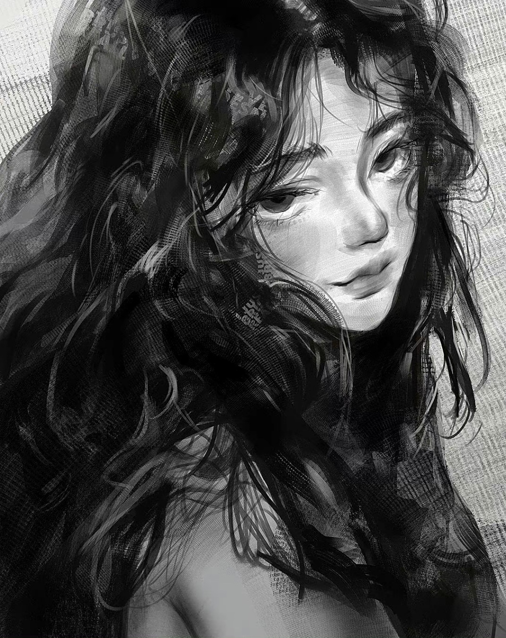 一组黑白动漫角色线稿插画,黑白分明,别有一番意境