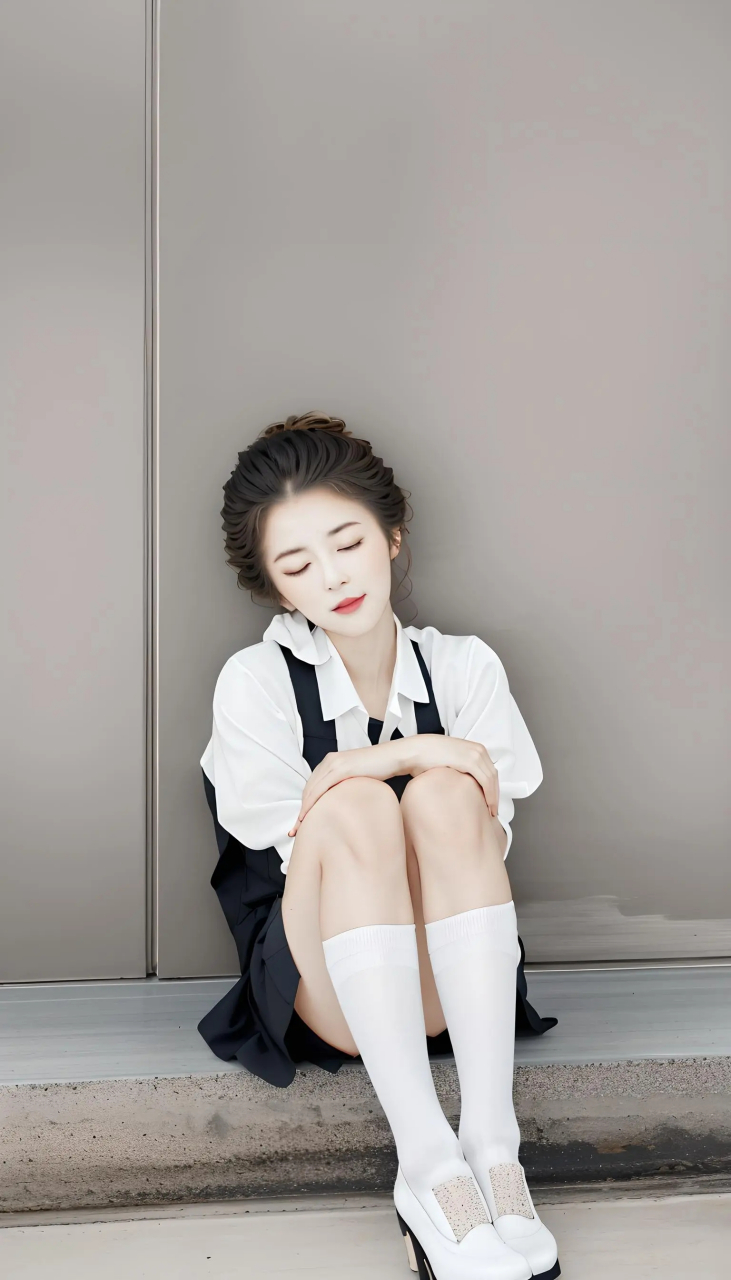 闭上眼睛的白衬衣小姐姐,在思考什么呢?#性感好身材# #日常穿搭