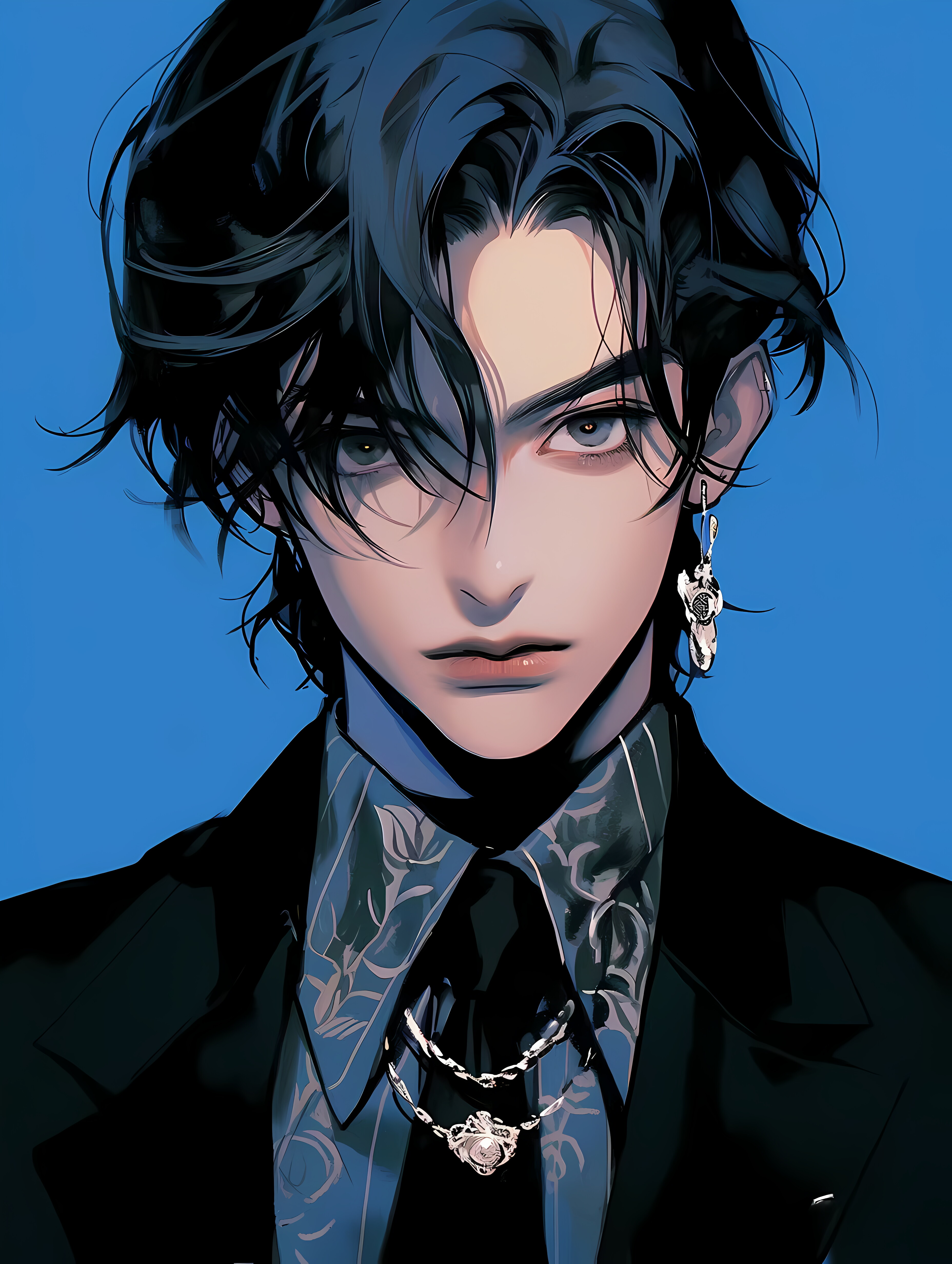 雾蓝黑头发图片