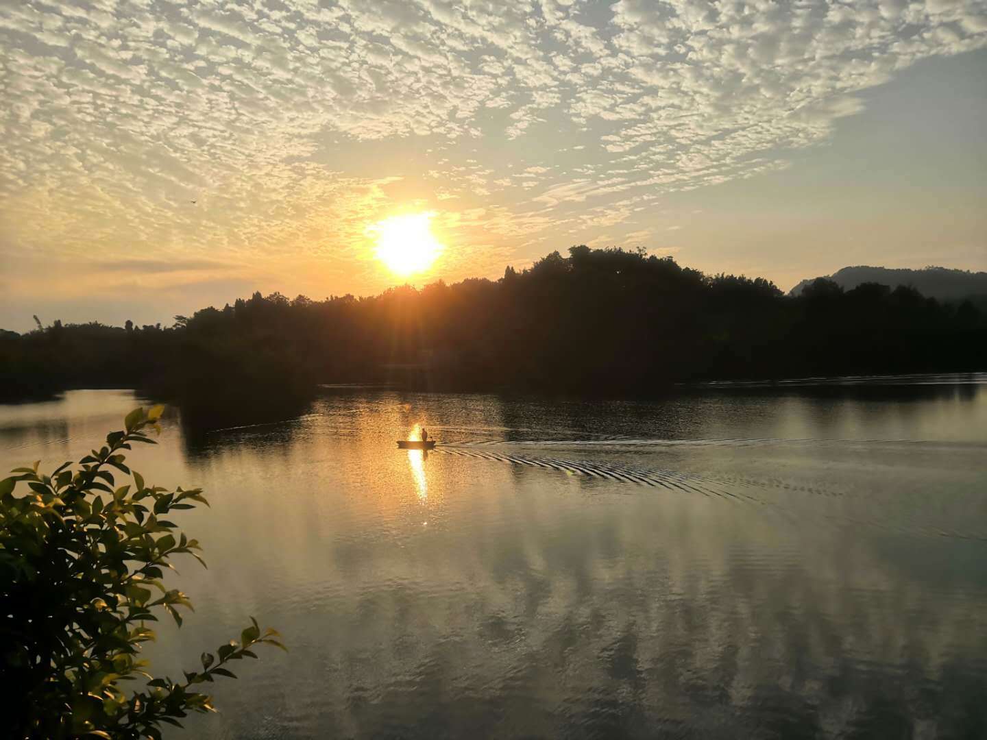 每日一景长宁:碧浪湖落日余晖美如画