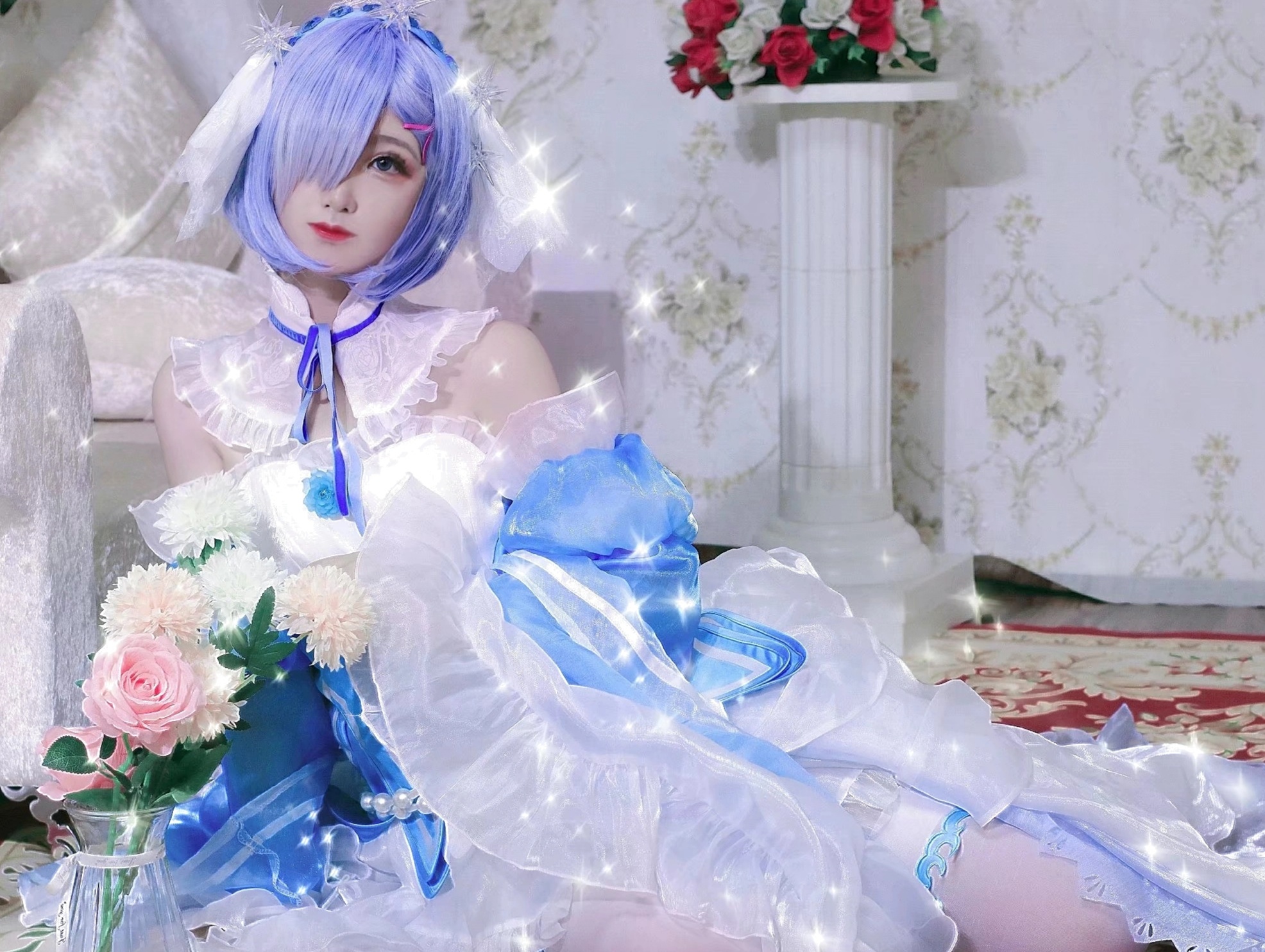 雷姆花嫁cos,小短腿配上过膝"白丝",可爱得不止"亿"点点哦