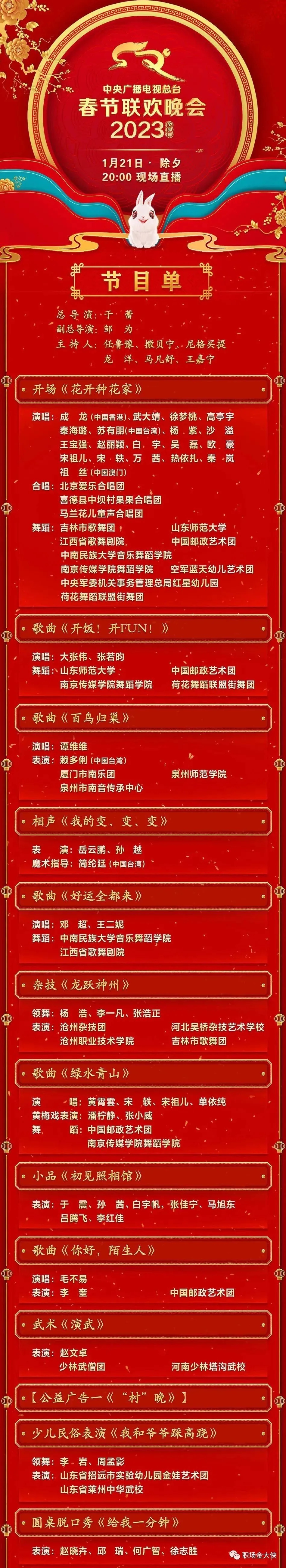 23年央视春晚节目单:宝强最忙;广智最值得期待;李谷一缺席遗憾