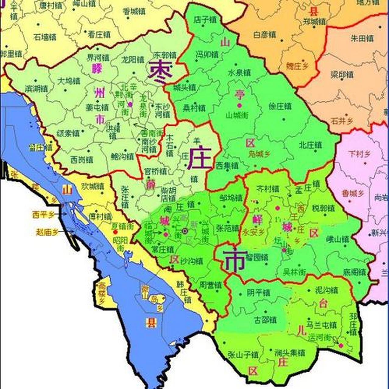 这才是理想的枣庄政区划分图:滕州太大了,把滕州的南五个乡镇划给薛城