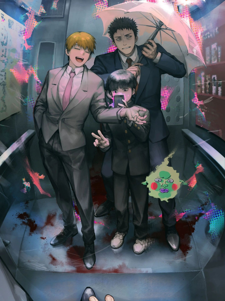 灵能百分百 	 图片出处来自@ineedalcohol_ 	 #二次元# #动漫# #插画