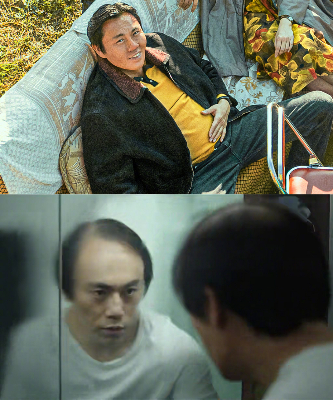 捂着肚子的状态像极了怀孕的"男妈妈",从秃头张东升,到发福龚彪,秦昊