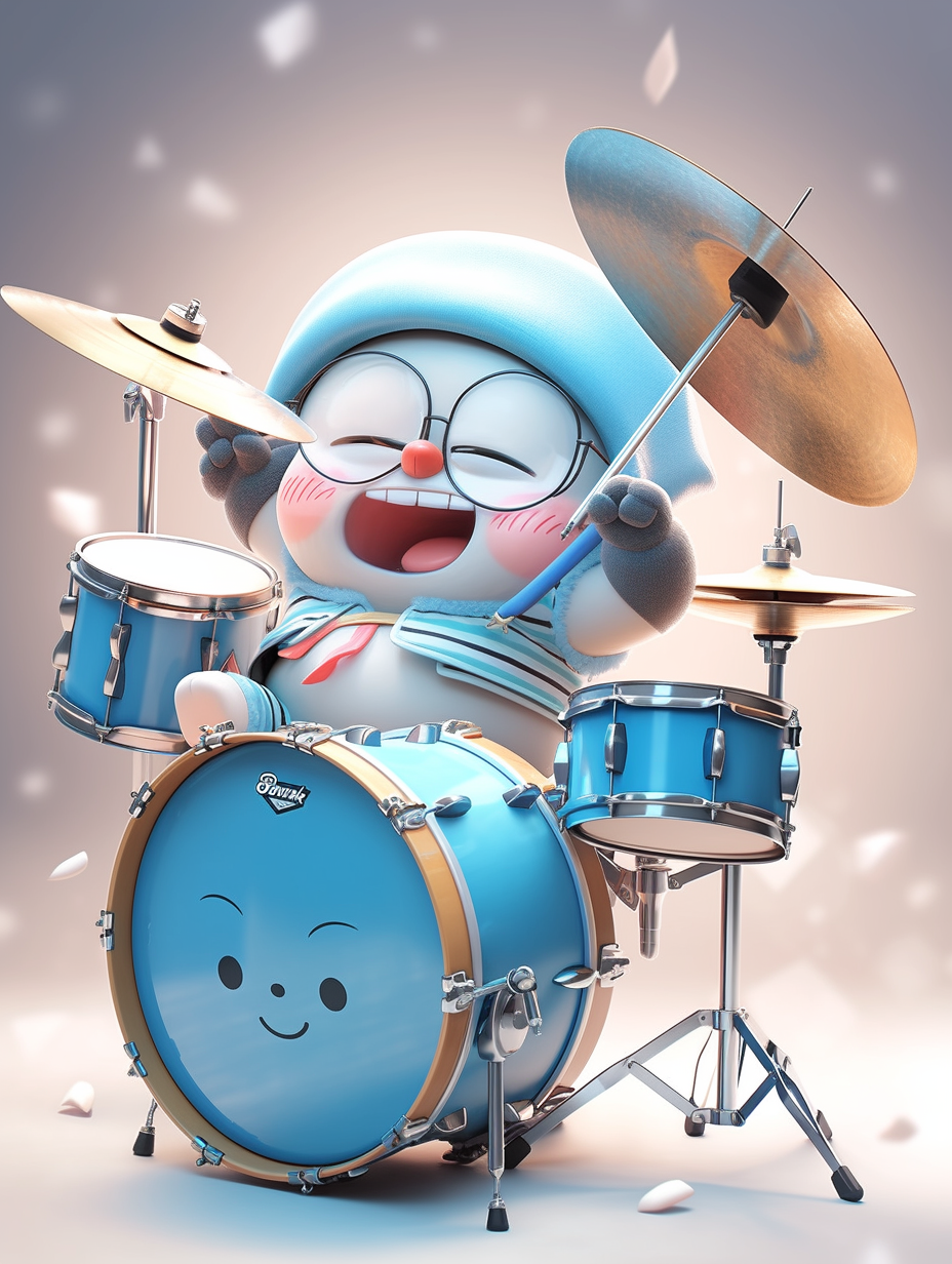 机器猫敲架子鼓图片壁纸背景图