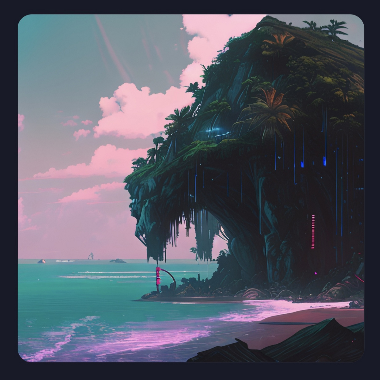 海南# 岛,赛博朋克风.#ai绘画# 太适合做游戏场景概念图.