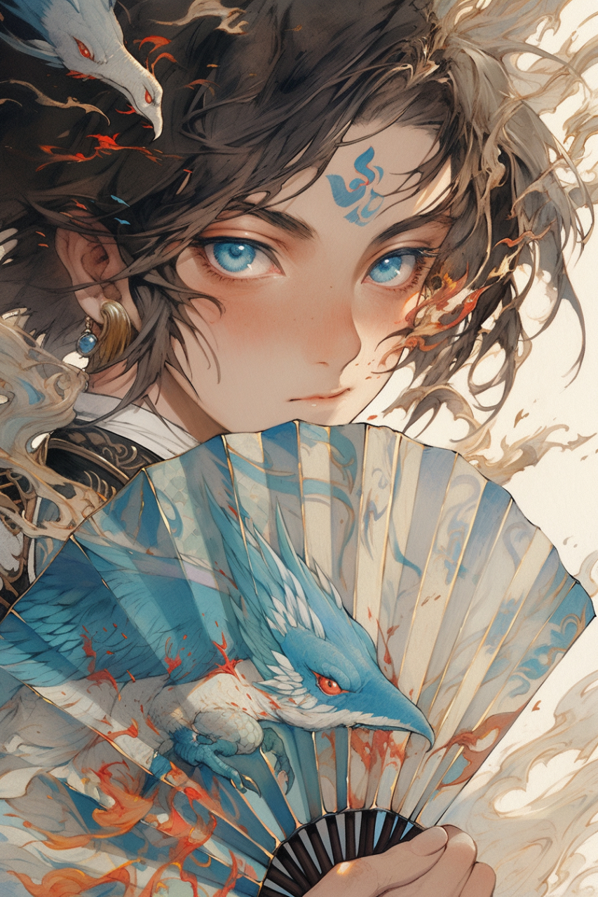 折扇少年#ai绘画# #二次元# #插画