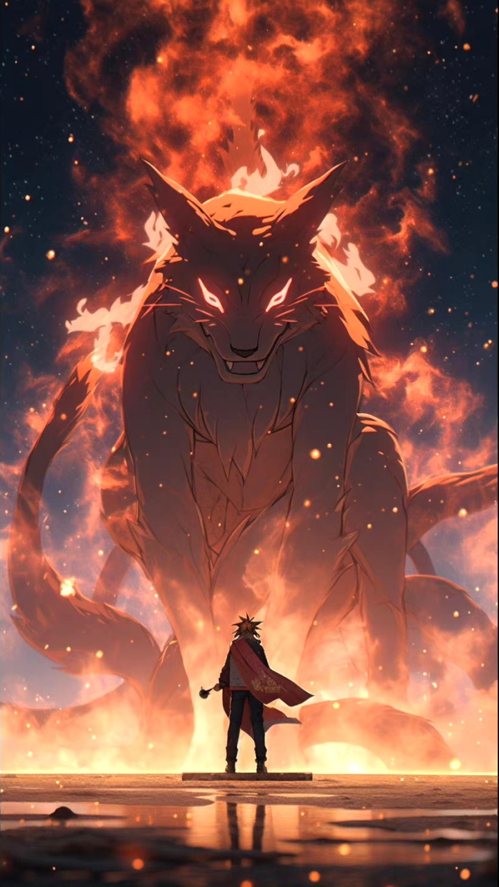 一组ai生成的火影忍者插画:鸣人与九尾.#动漫# #插画# #火影忍者