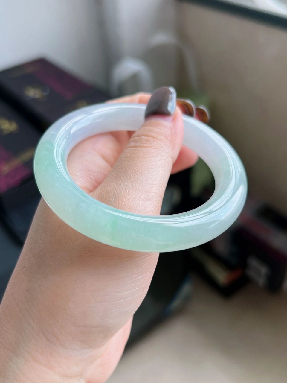 54圈口半山半水翡翠手镯| 尺寸:54.4*12*7.